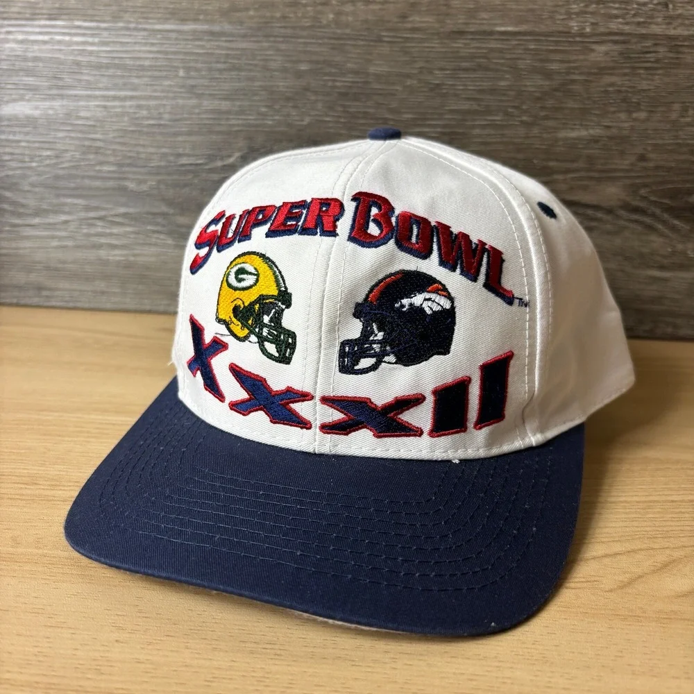 Vintage Denver Broncos Hat Cap Snapback White Blue Superbowl XXXII Logo 7